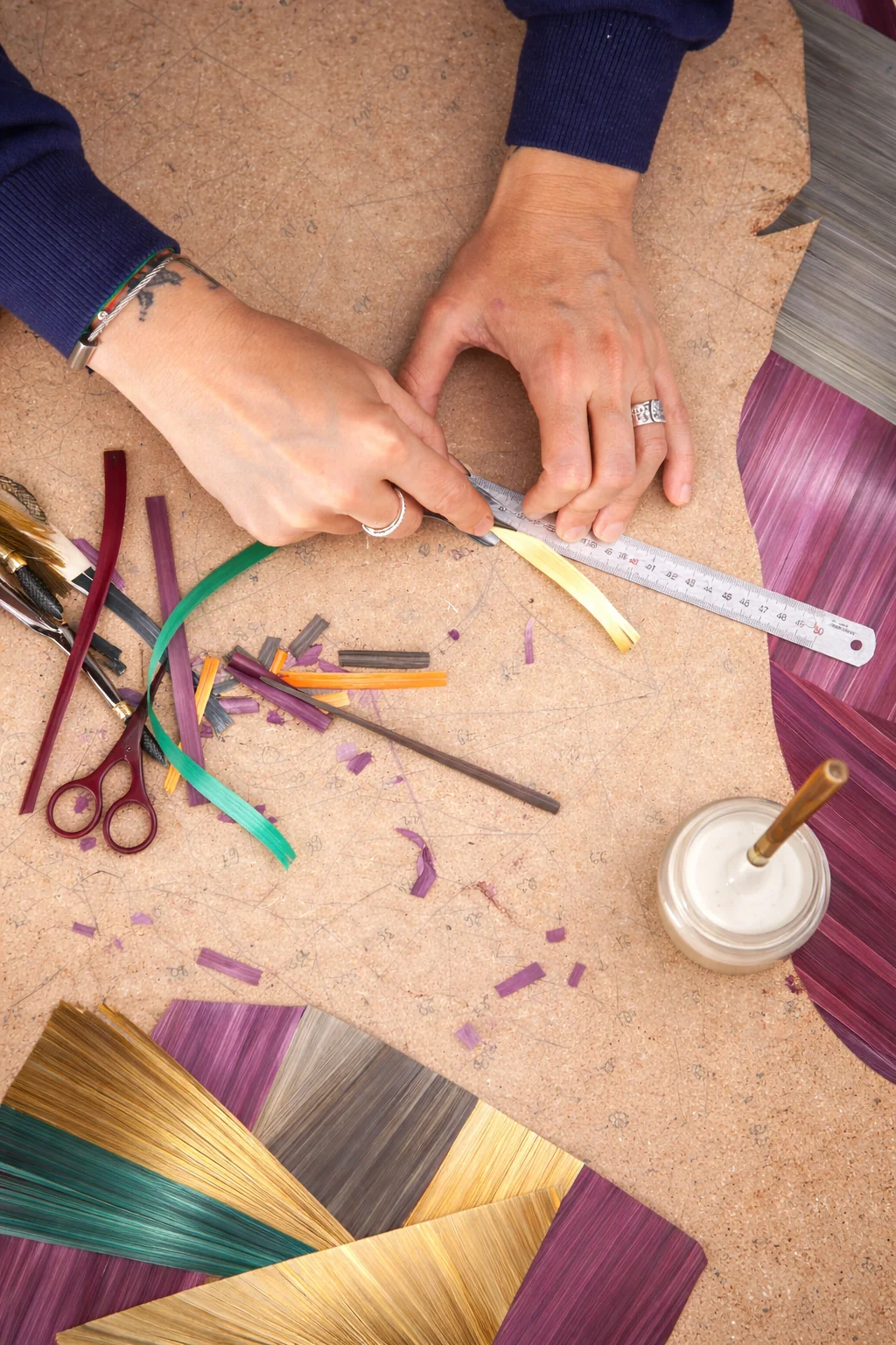 Straw marquetry workshop, worktable