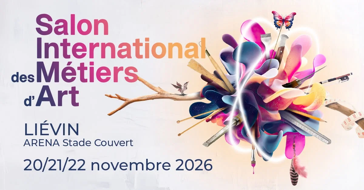 Affiche du Salon International des Métiers d'Art à Liévin 2026, 10ᵉ édition — Pas-de-Calais, exposants en métiers d'art