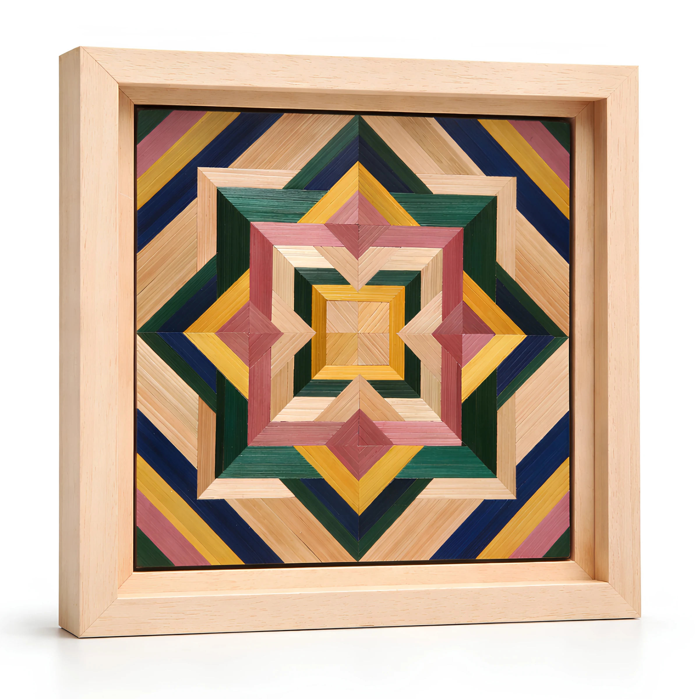 Compositions géométriques en marqueterie de paille de seigle — motif concentrique de Prisme de paille