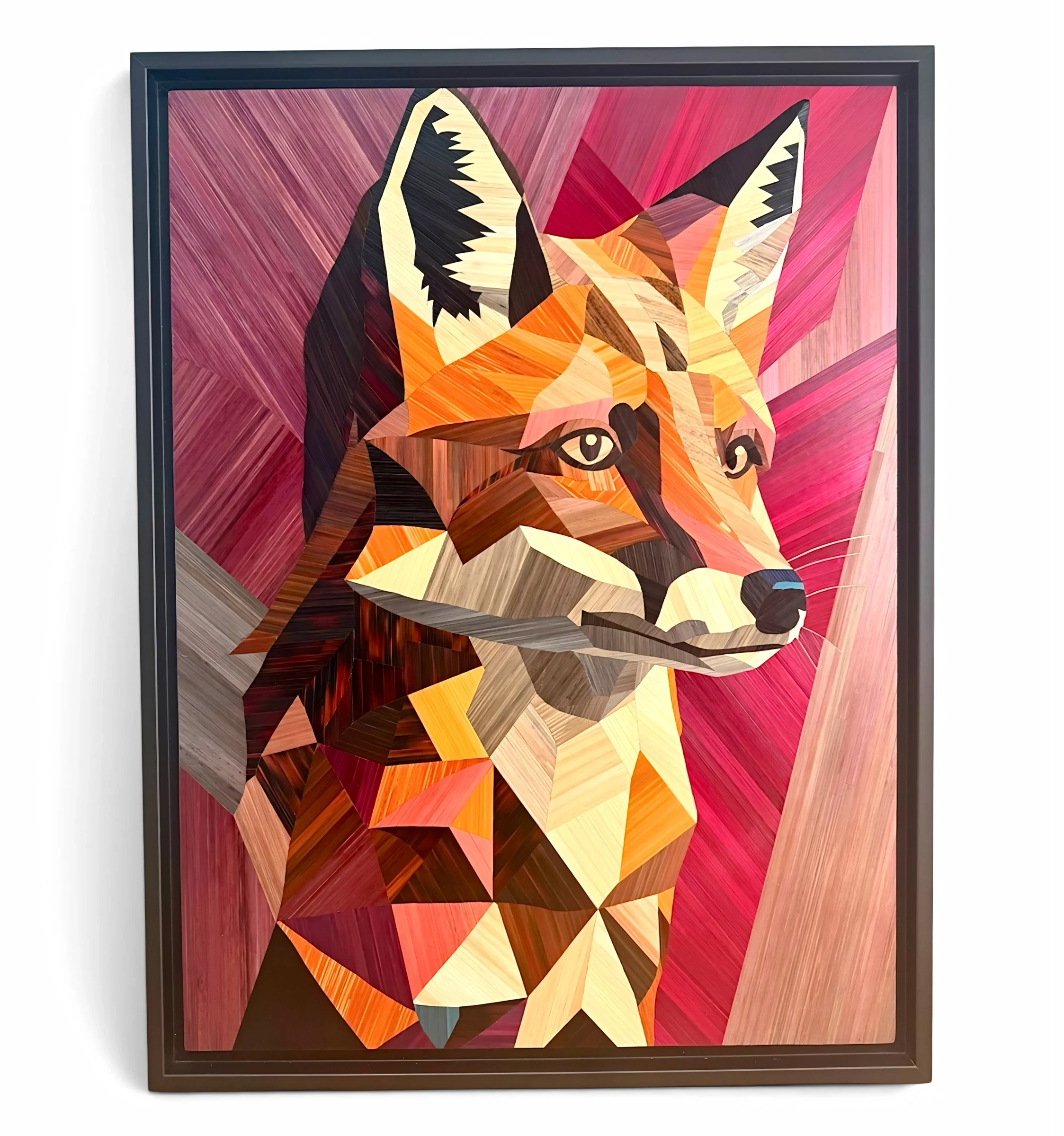 Goupil, portrait en marqueterie de paille de seigle naturelle et teintée, 60 × 80 cm