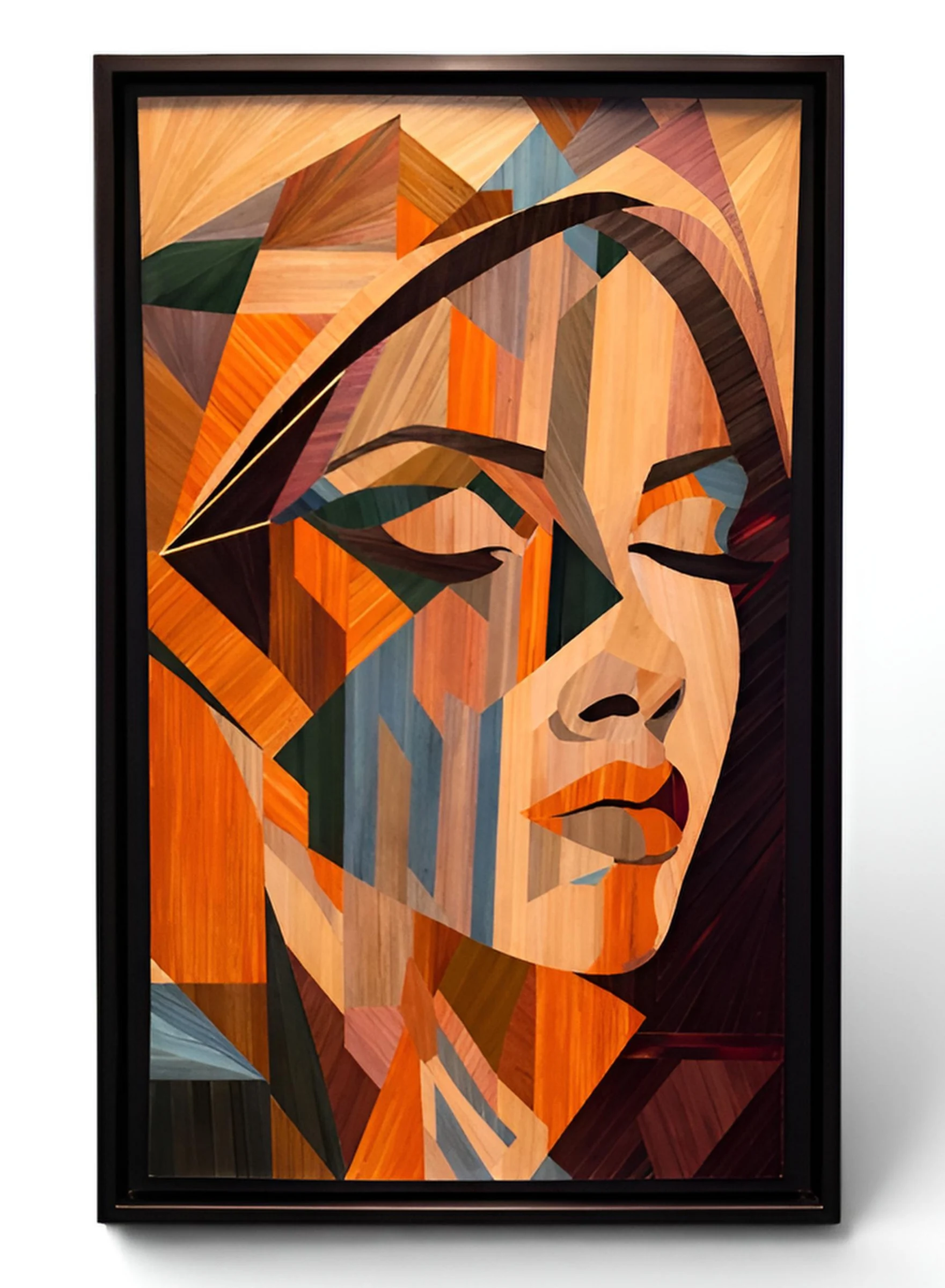 La Madone, portrait en marqueterie de paille de seigle naturelle et teintée, 52 x 87 cm