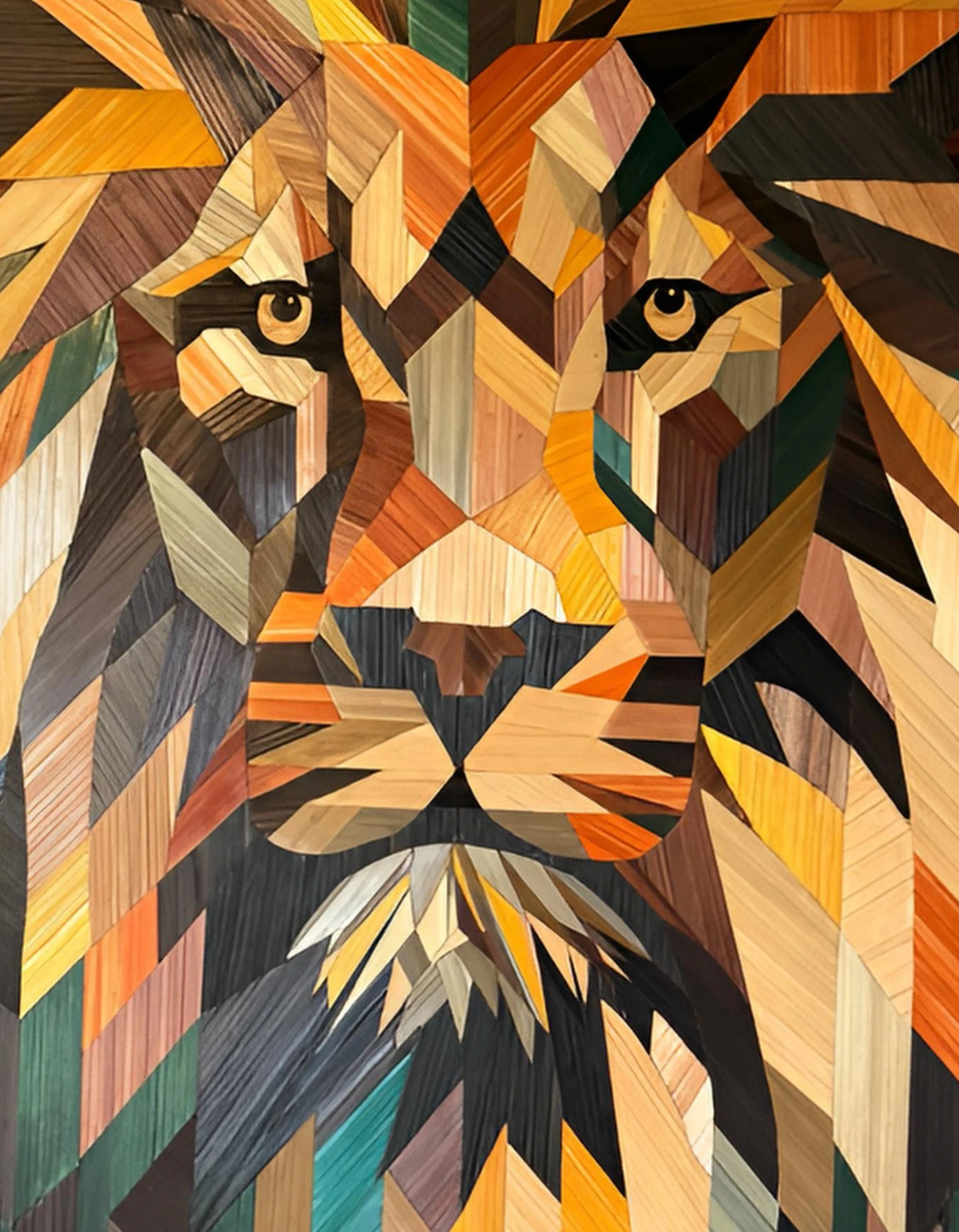 Détail macro du Lion, brins de paille de seigle posés un par un